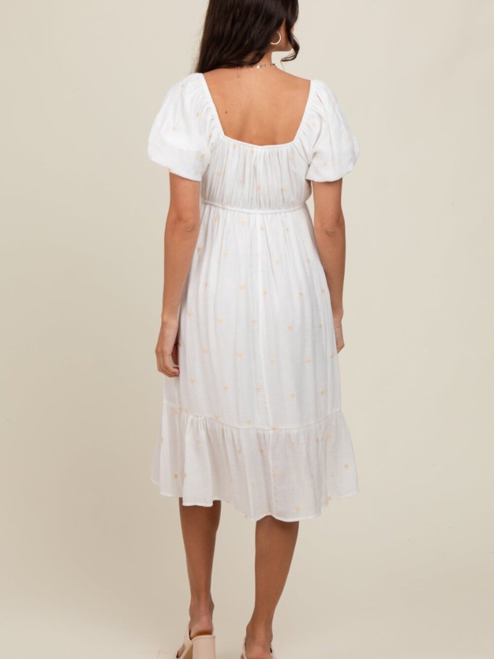 HEM & THREAD Bubble Sleeve Heart Embroidered Dress White NWT - Picture 7 of 8
